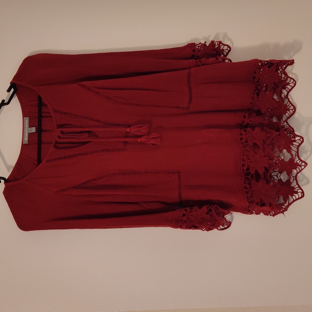 Lace Detailed Bohemian 3/4 Sleeve Tunic - Daniel Rainn- Size Small